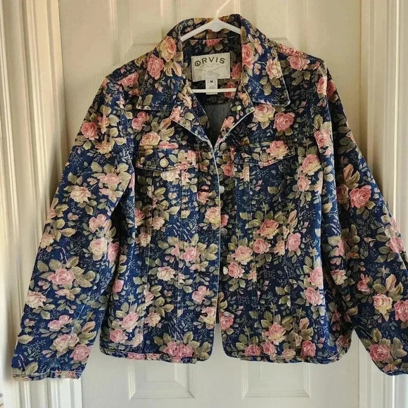 Orvis Floral Jacket Womens Size M Button Front Long Sleeve Collared Coat - Picture 1 of 11